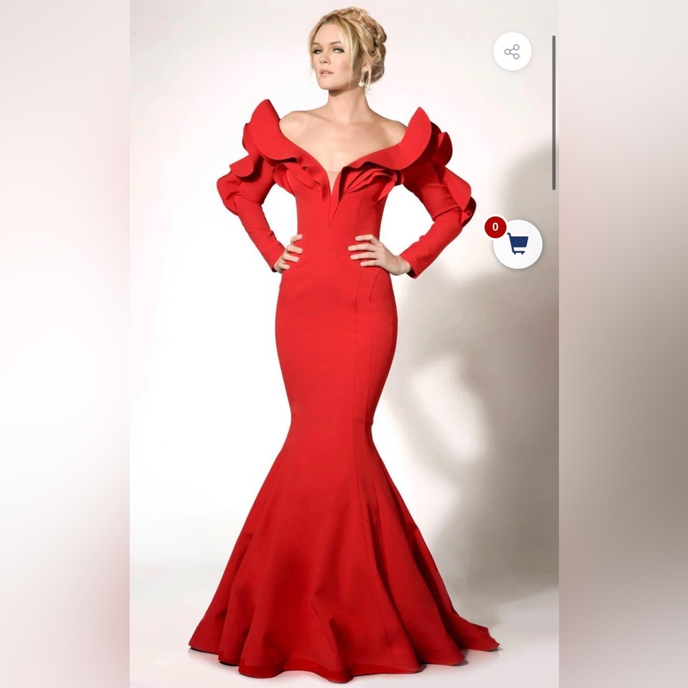 MNM Couture Striking Red Long Sleeve Gown